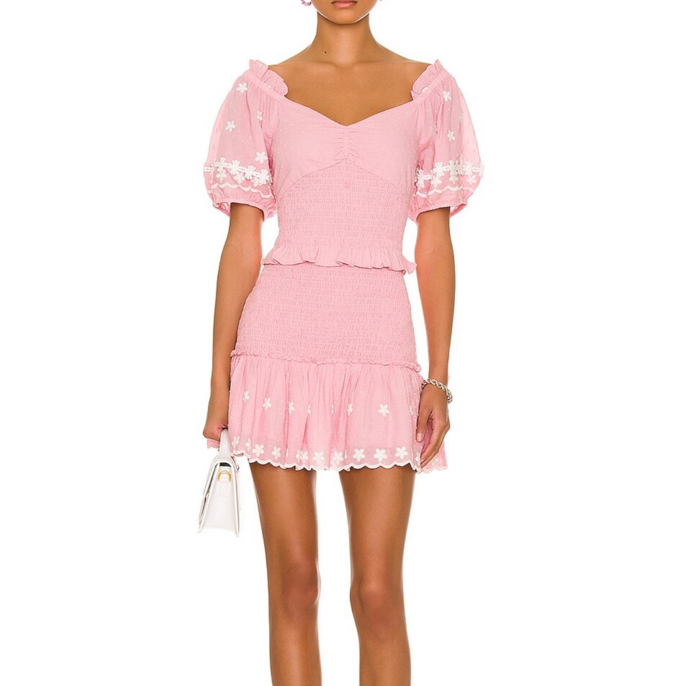 LoveShackFancy Pink Floral Mini Dress